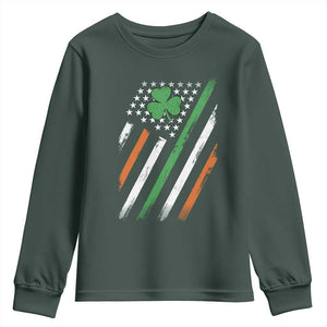 Funny Irish American Flag Shamrock Youth Sweatshirt TS11 Dark Forest Green Print Your Wear