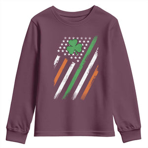 Funny Irish American Flag Shamrock Youth Sweatshirt TS11 Maroon Print Your Wear