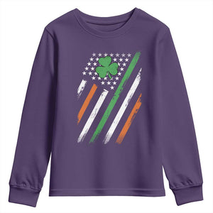Funny Irish American Flag Shamrock Youth Sweatshirt TS11 Purple Print Your Wear