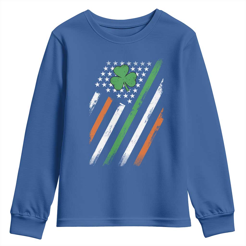 Funny Irish American Flag Shamrock Youth Sweatshirt TS11 Royal Blue Print Your Wear