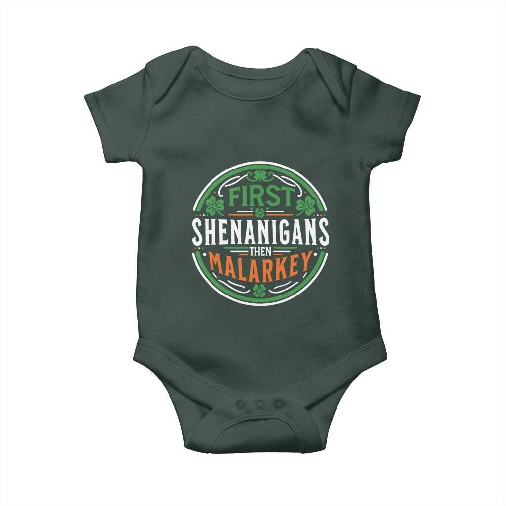 Funny First Shenanigans Then Malarkey Baby Onesie Irish Shamrock St Patrick's Day TS11 Print Your Wear