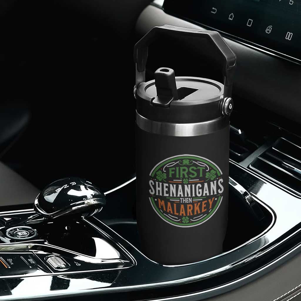 Funny First Shenanigans Then Malarkey Flip Straw Tumbler Irish Shamrock St Patrick's Day TS11 Print Your Wear