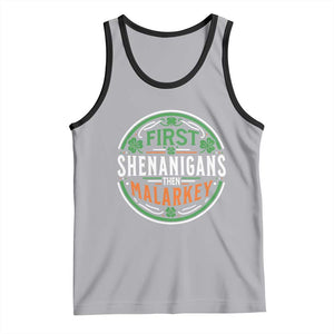 Funny First Shenanigans Then Malarkey Tank Top Irish Shamrock St Patrick's Day TS11 Athletic Heather Black Print Your Wear