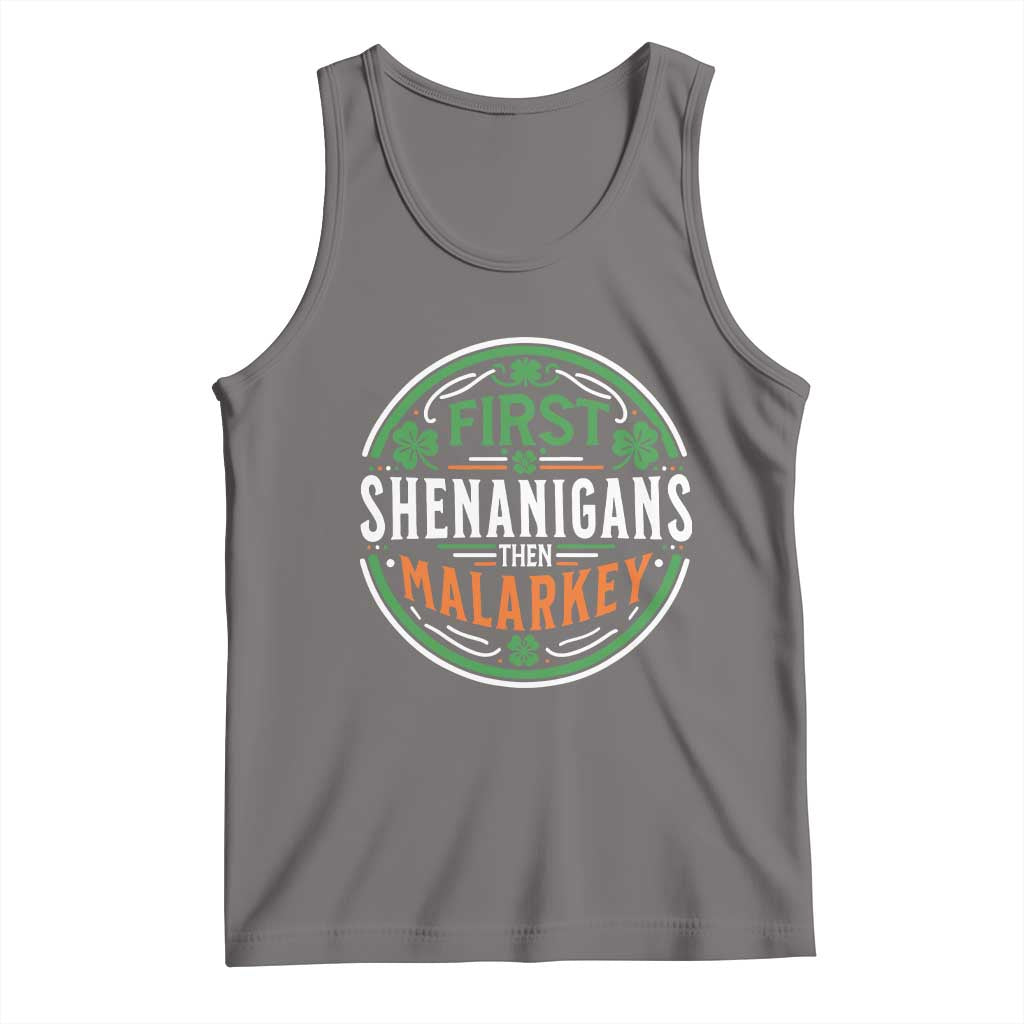 Funny First Shenanigans Then Malarkey Tank Top Irish Shamrock St Patrick's Day TS11 Deep Heather Print Your Wear