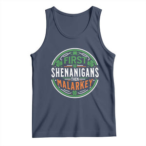 Funny First Shenanigans Then Malarkey Tank Top Irish Shamrock St Patrick's Day TS11 Navy Print Your Wear