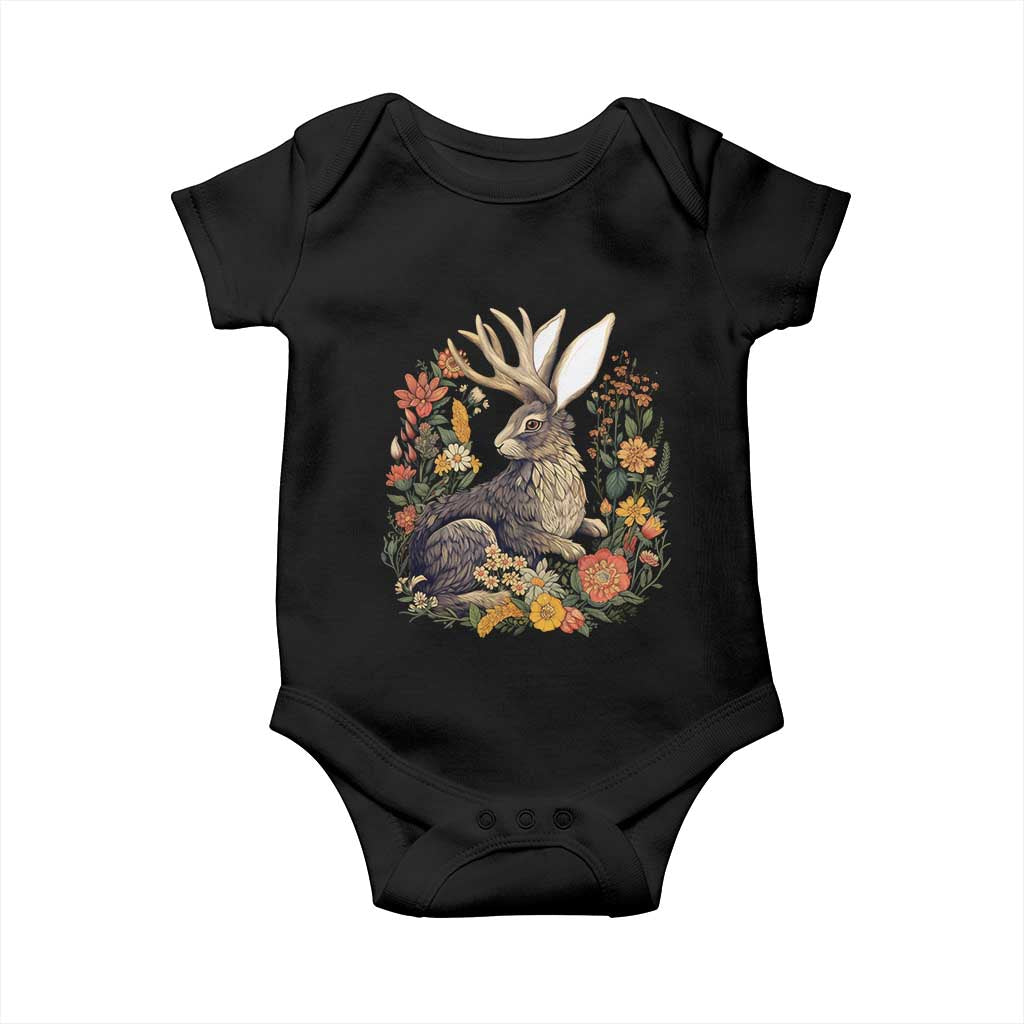 Funny Easter Day Jackalope Rabbit Vintage Flowers Cottagecore Baby Onesie TS11 Black Print Your Wear