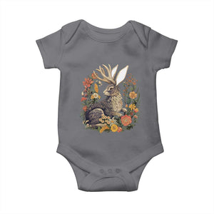 Funny Easter Day Jackalope Rabbit Vintage Flowers Cottagecore Baby Onesie TS11 Charcoal Print Your Wear