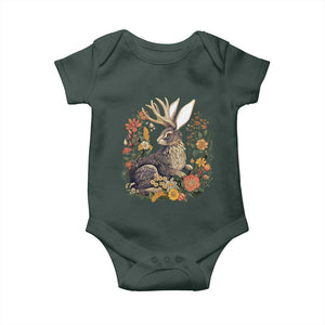 Funny Easter Day Jackalope Rabbit Vintage Flowers Cottagecore Baby Onesie TS11 Dark Forest Green Print Your Wear