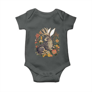 Funny Easter Day Jackalope Rabbit Vintage Flowers Cottagecore Baby Onesie TS11 Dark Heather Print Your Wear