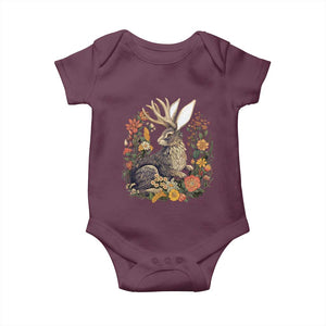 Funny Easter Day Jackalope Rabbit Vintage Flowers Cottagecore Baby Onesie TS11 Maroon Print Your Wear