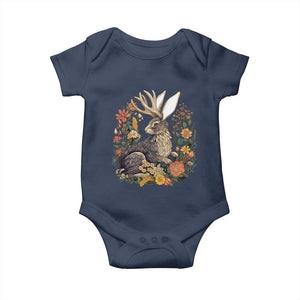 Funny Easter Day Jackalope Rabbit Vintage Flowers Cottagecore Baby Onesie TS11 Navy Print Your Wear