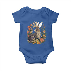Funny Easter Day Jackalope Rabbit Vintage Flowers Cottagecore Baby Onesie TS11 Royal Blue Print Your Wear