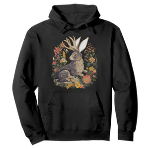 Funny Easter Day Jackalope Rabbit Vintage Flowers Cottagecore Hoodie TS11 Black Print Your Wear