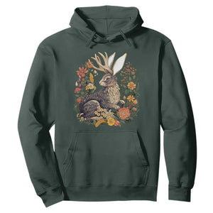 Funny Easter Day Jackalope Rabbit Vintage Flowers Cottagecore Hoodie TS11 Dark Forest Green Print Your Wear