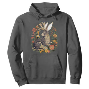 Funny Easter Day Jackalope Rabbit Vintage Flowers Cottagecore Hoodie TS11 Dark Heather Print Your Wear