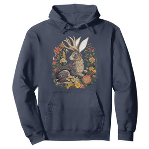 Funny Easter Day Jackalope Rabbit Vintage Flowers Cottagecore Hoodie TS11 Navy Print Your Wear