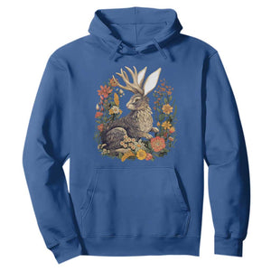 Funny Easter Day Jackalope Rabbit Vintage Flowers Cottagecore Hoodie TS11 Royal Blue Print Your Wear