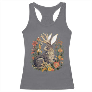 Funny Easter Day Jackalope Rabbit Vintage Flowers Cottagecore Racerback Tank Top TS11 Charcoal Print Your Wear