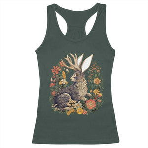 Funny Easter Day Jackalope Rabbit Vintage Flowers Cottagecore Racerback Tank Top TS11 Dark Forest Green Print Your Wear