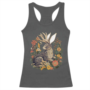 Funny Easter Day Jackalope Rabbit Vintage Flowers Cottagecore Racerback Tank Top TS11 Dark Heather Print Your Wear