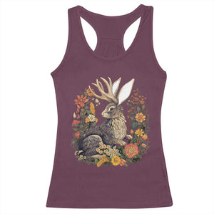 Funny Easter Day Jackalope Rabbit Vintage Flowers Cottagecore Racerback Tank Top TS11 Maroon Print Your Wear