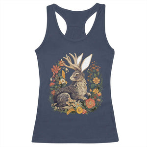 Funny Easter Day Jackalope Rabbit Vintage Flowers Cottagecore Racerback Tank Top TS11 Navy Print Your Wear