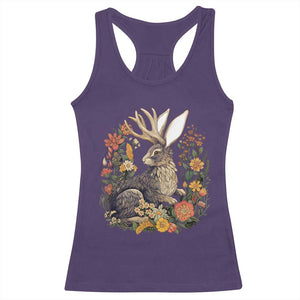 Funny Easter Day Jackalope Rabbit Vintage Flowers Cottagecore Racerback Tank Top TS11 Purple Print Your Wear