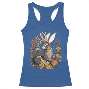 Funny Easter Day Jackalope Rabbit Vintage Flowers Cottagecore Racerback Tank Top TS11 Royal Blue Print Your Wear