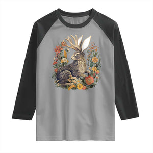 Funny Easter Day Jackalope Rabbit Vintage Flowers Cottagecore Raglan Shirt TS11 Sport Gray Black Print Your Wear