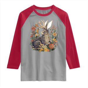 Funny Easter Day Jackalope Rabbit Vintage Flowers Cottagecore Raglan Shirt TS11 Sport Gray Red Print Your Wear