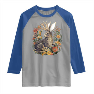 Funny Easter Day Jackalope Rabbit Vintage Flowers Cottagecore Raglan Shirt TS11 Sport Gray Royal Print Your Wear