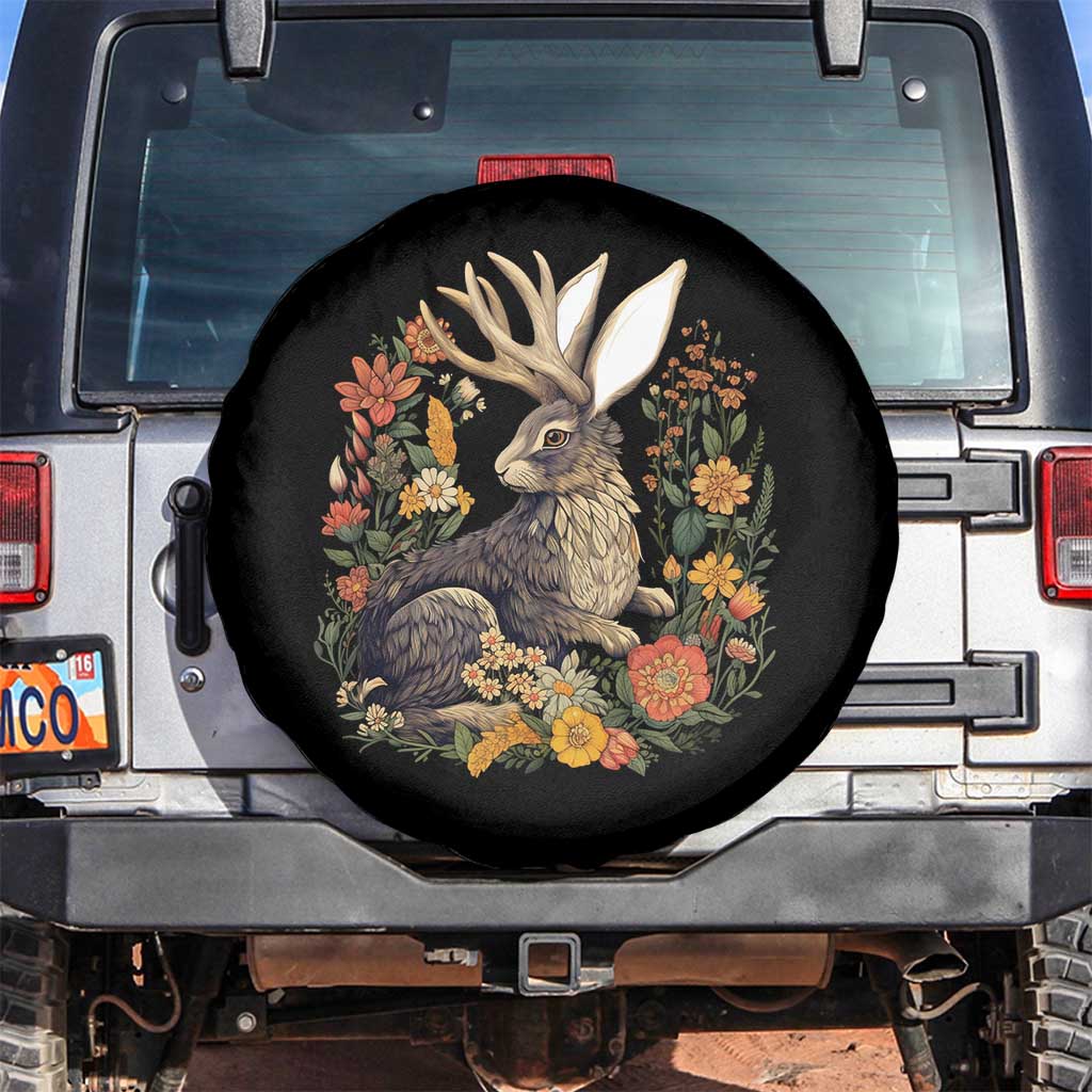 Funny Easter Day Jackalope Rabbit Vintage Flowers Cottagecore Spare Tire Cover TS11 No hole Black Print Your Wear