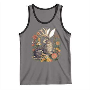 Funny Easter Day Jackalope Rabbit Vintage Flowers Cottagecore Tank Top TS11 Deep Heather Black Print Your Wear