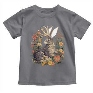 Funny Easter Day Jackalope Rabbit Vintage Flowers Cottagecore Toddler T Shirt TS11 Charcoal Print Your Wear