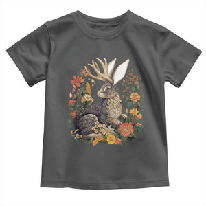 Funny Easter Day Jackalope Rabbit Vintage Flowers Cottagecore Toddler T Shirt TS11 Dark Heather Print Your Wear