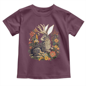 Funny Easter Day Jackalope Rabbit Vintage Flowers Cottagecore Toddler T Shirt TS11 Maroon Print Your Wear