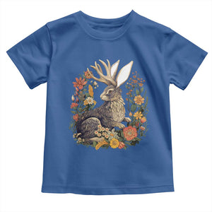 Funny Easter Day Jackalope Rabbit Vintage Flowers Cottagecore Toddler T Shirt TS11 Royal Blue Print Your Wear