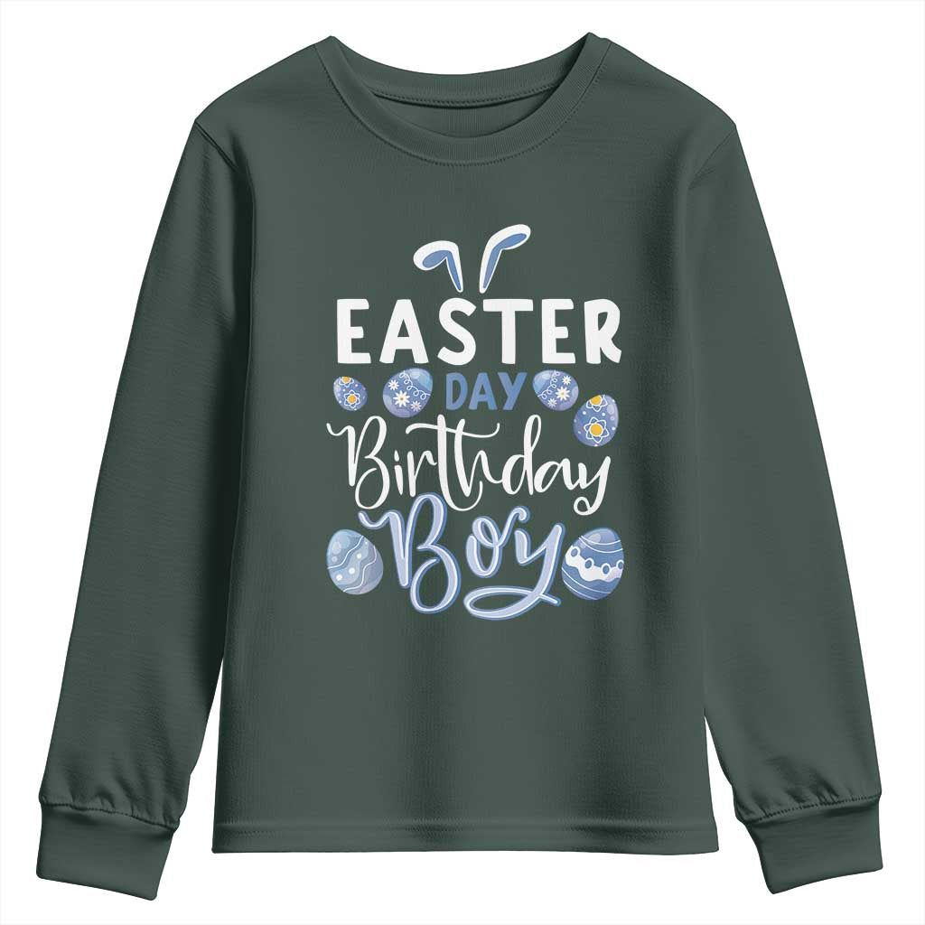 Funny Easter Day Birthday Boy Youth Sweatshirt Born On Easter Day Eggs TS11 Dark Forest Green Print Your Wear