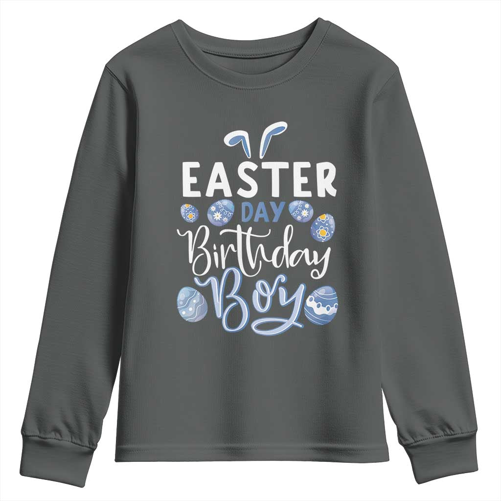 Funny Easter Day Birthday Boy Youth Sweatshirt Born On Easter Day Eggs TS11 Dark Heather Print Your Wear
