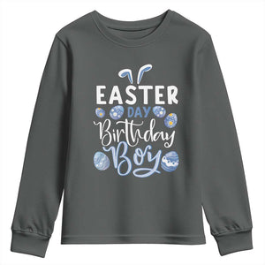 Funny Easter Day Birthday Boy Youth Sweatshirt Born On Easter Day Eggs TS11 Dark Heather Print Your Wear