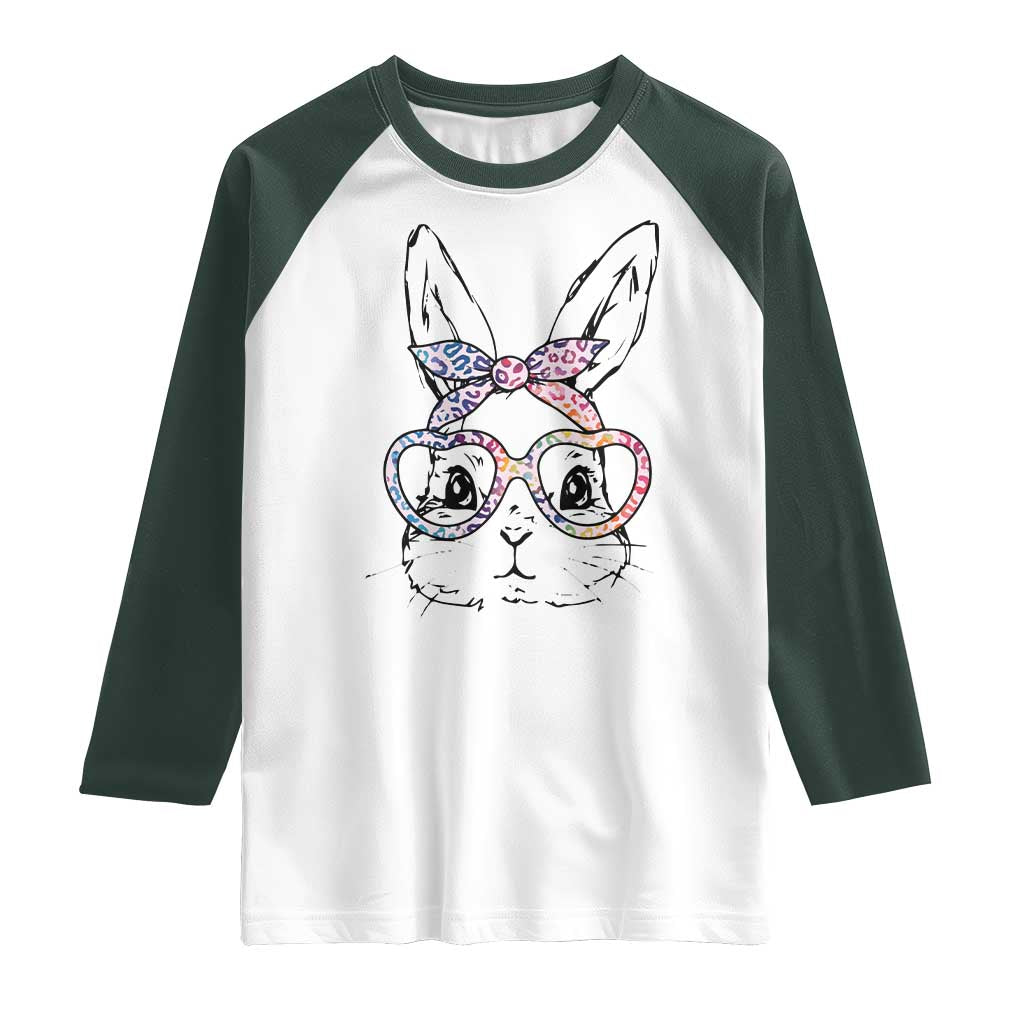 Easter Day Bunny Rabbit Face Tie Dye Glasses Raglan Shirt TS11 White Dark Forest Green Print Your Wear
