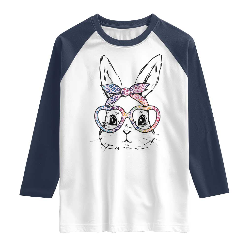 Easter Day Bunny Rabbit Face Tie Dye Glasses Raglan Shirt TS11 White Navy Print Your Wear