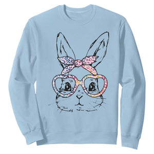 Easter Day Bunny Rabbit Face Tie Dye Glasses Sweatshirt TS11 Light Blue Print Your Wear