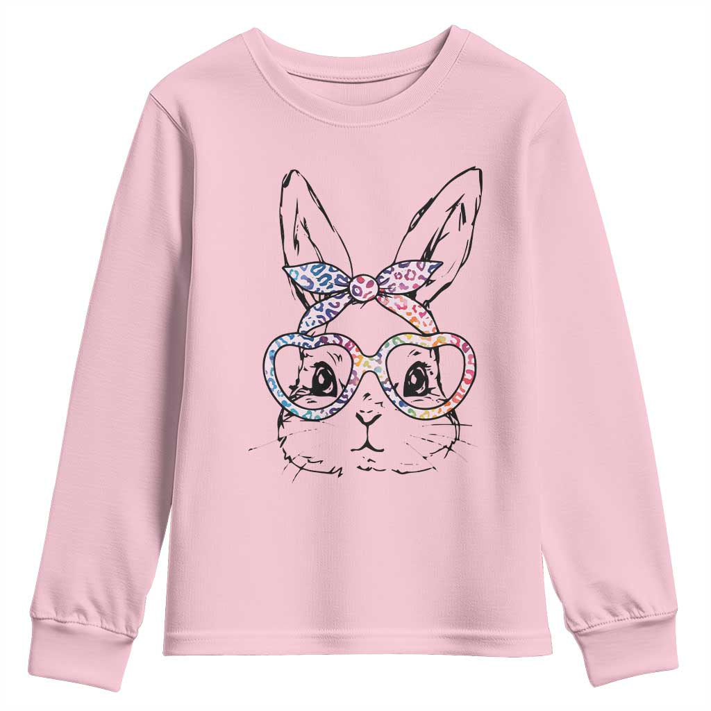 Easter Day Bunny Rabbit Face Tie Dye Glasses Youth Sweatshirt TS11 Light Pink Print Your Wear