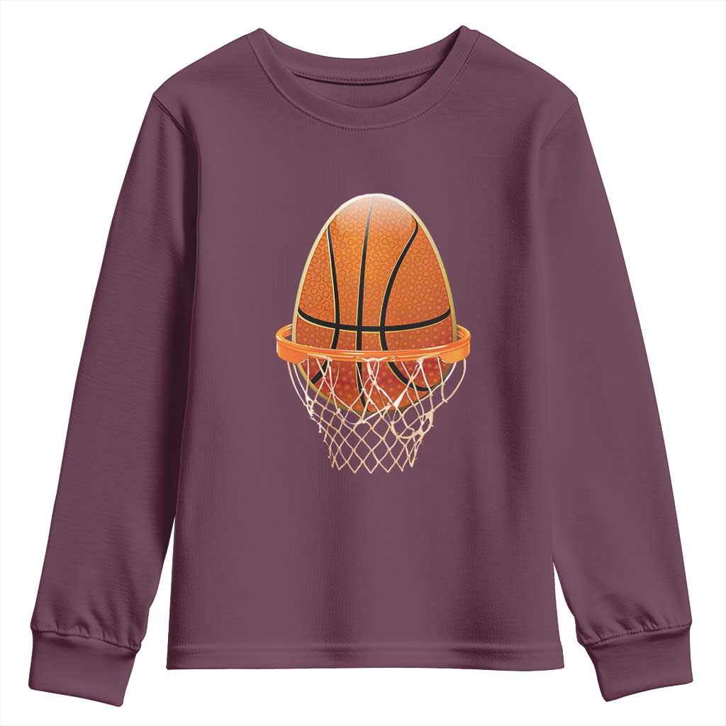 Funny Easter Egg Basketball Sport Lover Youth Sweatshirt TS11 Maroon Print Your Wear