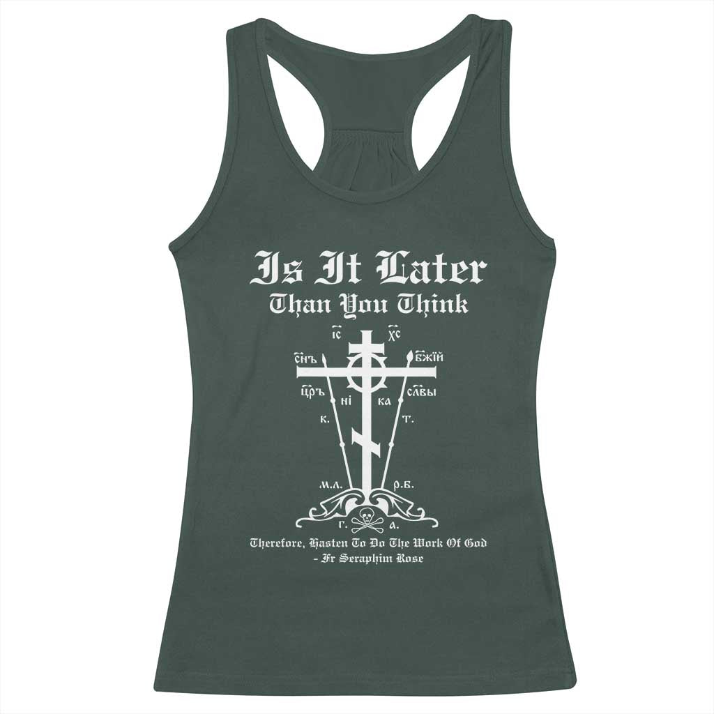 Eastern Orthodox Christian Seraphim Rose Racerback Tank Top Is It Rather Than You Think Russian Cavalry Cross TS11 Dark Forest Green Print Your Wear