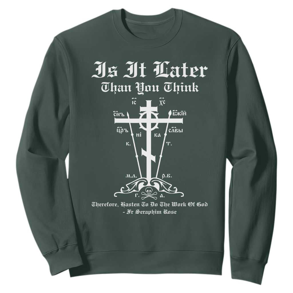 Eastern Orthodox Christian Seraphim Rose Sweatshirt Is It Rather Than You Think Russian Cavalry Cross TS11 Dark Forest Green Print Your Wear