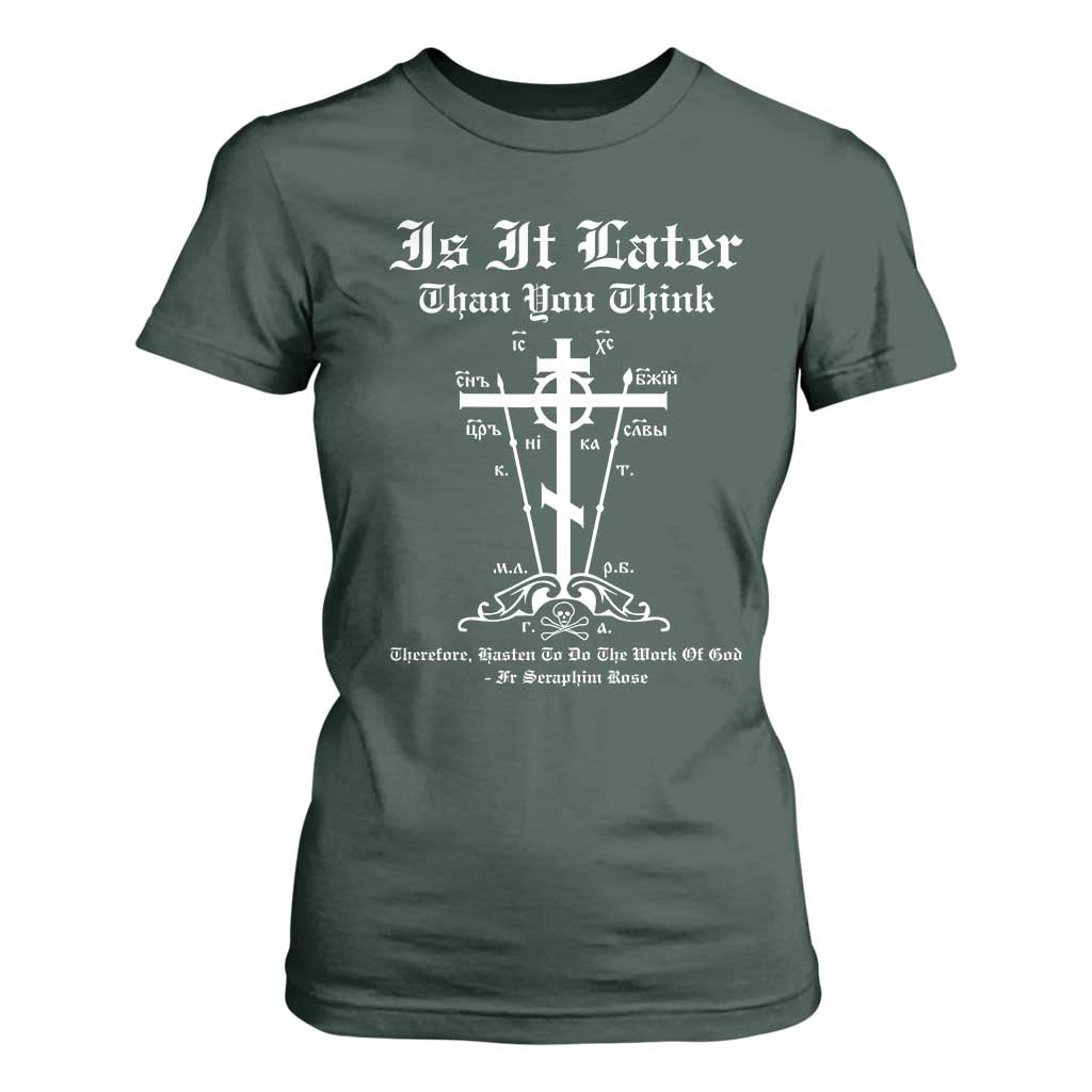 Eastern Orthodox Christian Seraphim Rose T Shirt For Women Is It Rather Than You Think Russian Cavalry Cross TS11 Dark Forest Green Print Your Wear