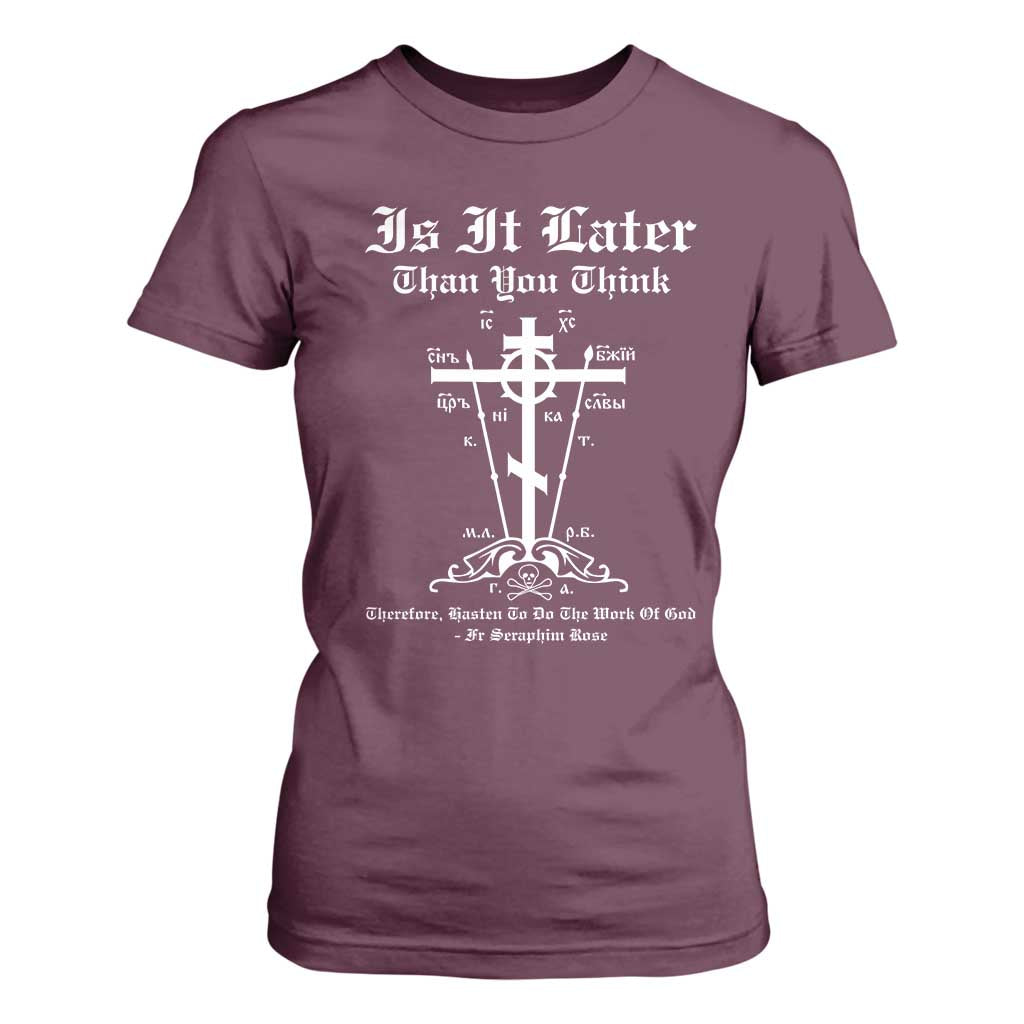 Eastern Orthodox Christian Seraphim Rose T Shirt For Women Is It Rather Than You Think Russian Cavalry Cross TS11 Maroon Print Your Wear