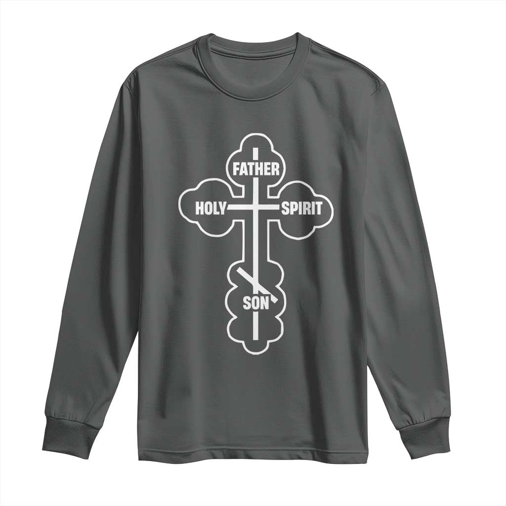 Russian Greek Byzantine Golden Orthodox Cross Father Son Holy Spirit Long Sleeve Shirt TS11 Dark Heather Print Your Wear